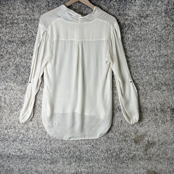 Haute Hippie Shirt Womens Medium Ivory Silk Long Sleeve Split Sleeve Blouse - Picture 6 of 8